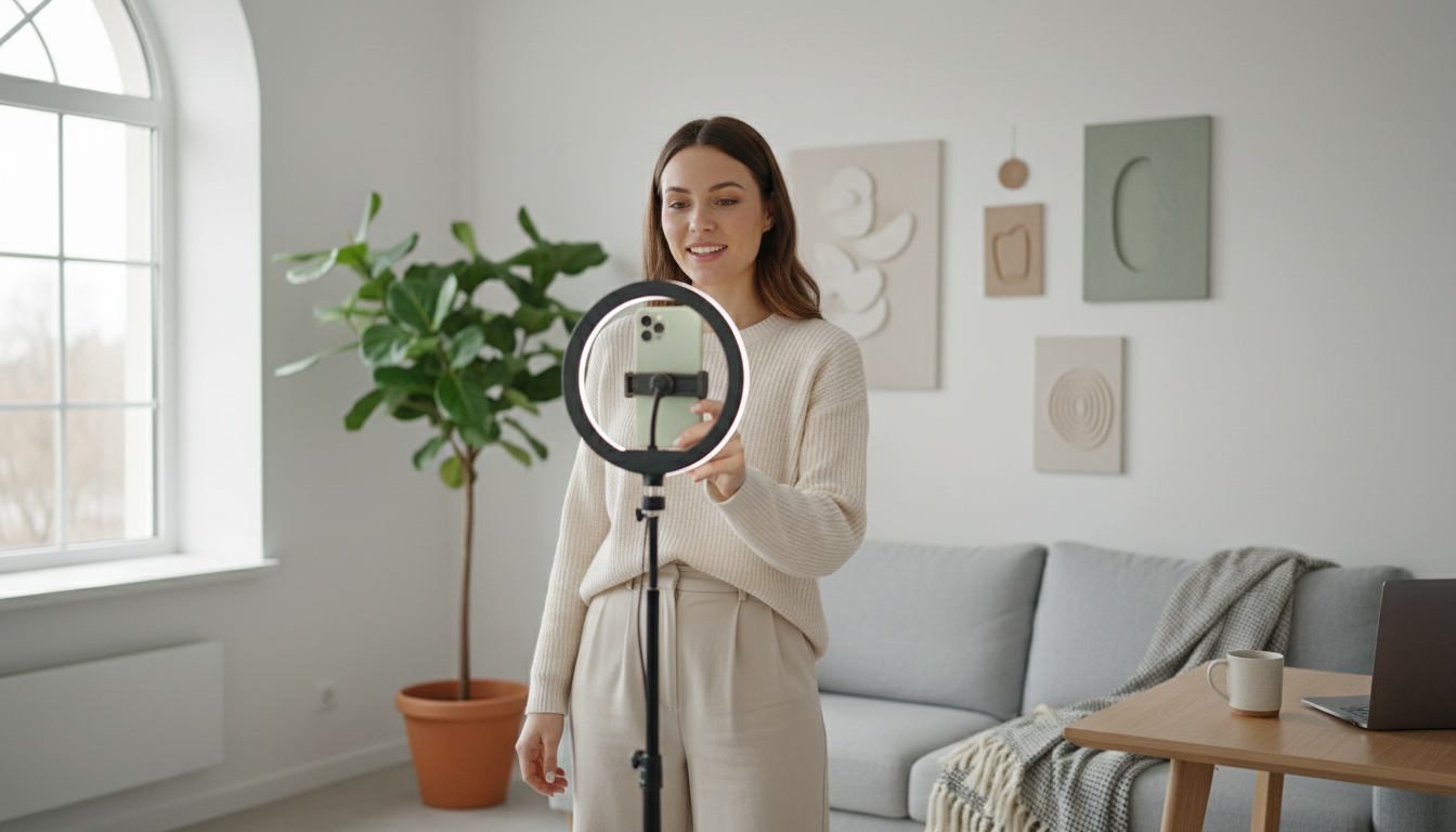 Контент-криэйтор снимает Reels для таргетированной рекламы в Instagram