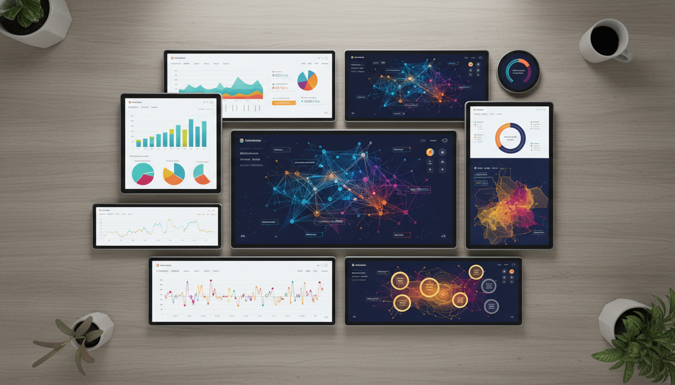 Набор ИИ-инструментов для работы маркетолога на экране компьютера