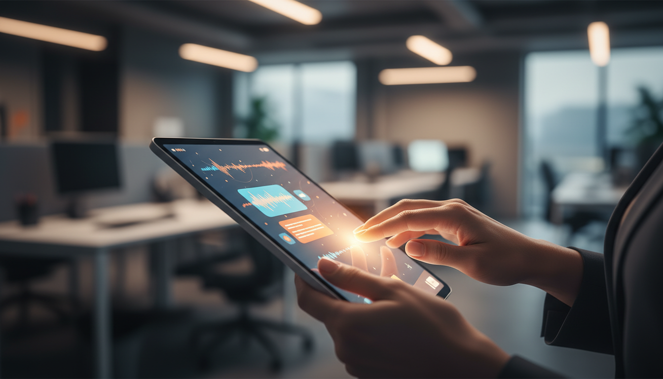 Человек пишет промпт в чат-интерфейс нейросети на планшете