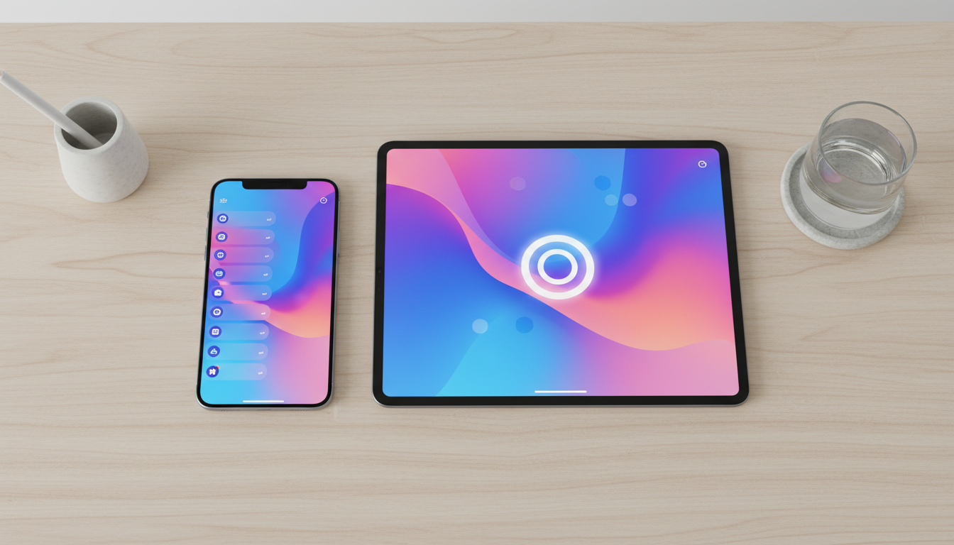 Интерфейс ИИ-ассистента на экране смартфона и планшета — бизнес-использование