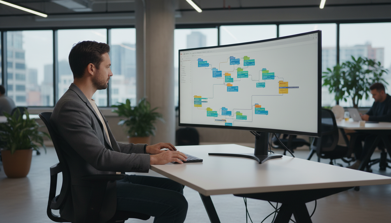 Визуальная схема автоматизации бизнес-процессов с помощью ИИ — диаграмма потоков