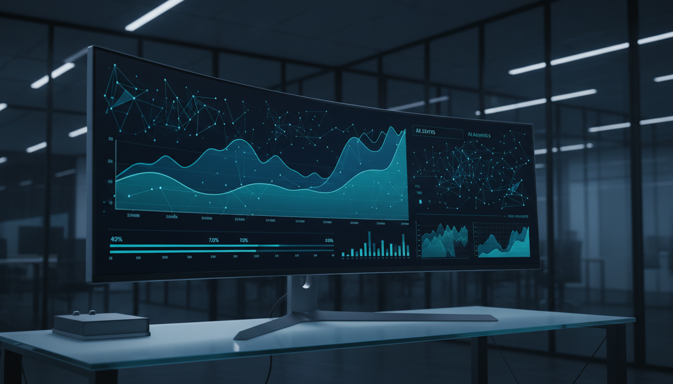 Инфографика роста рынка искусственного интеллекта, графики и данные на экране