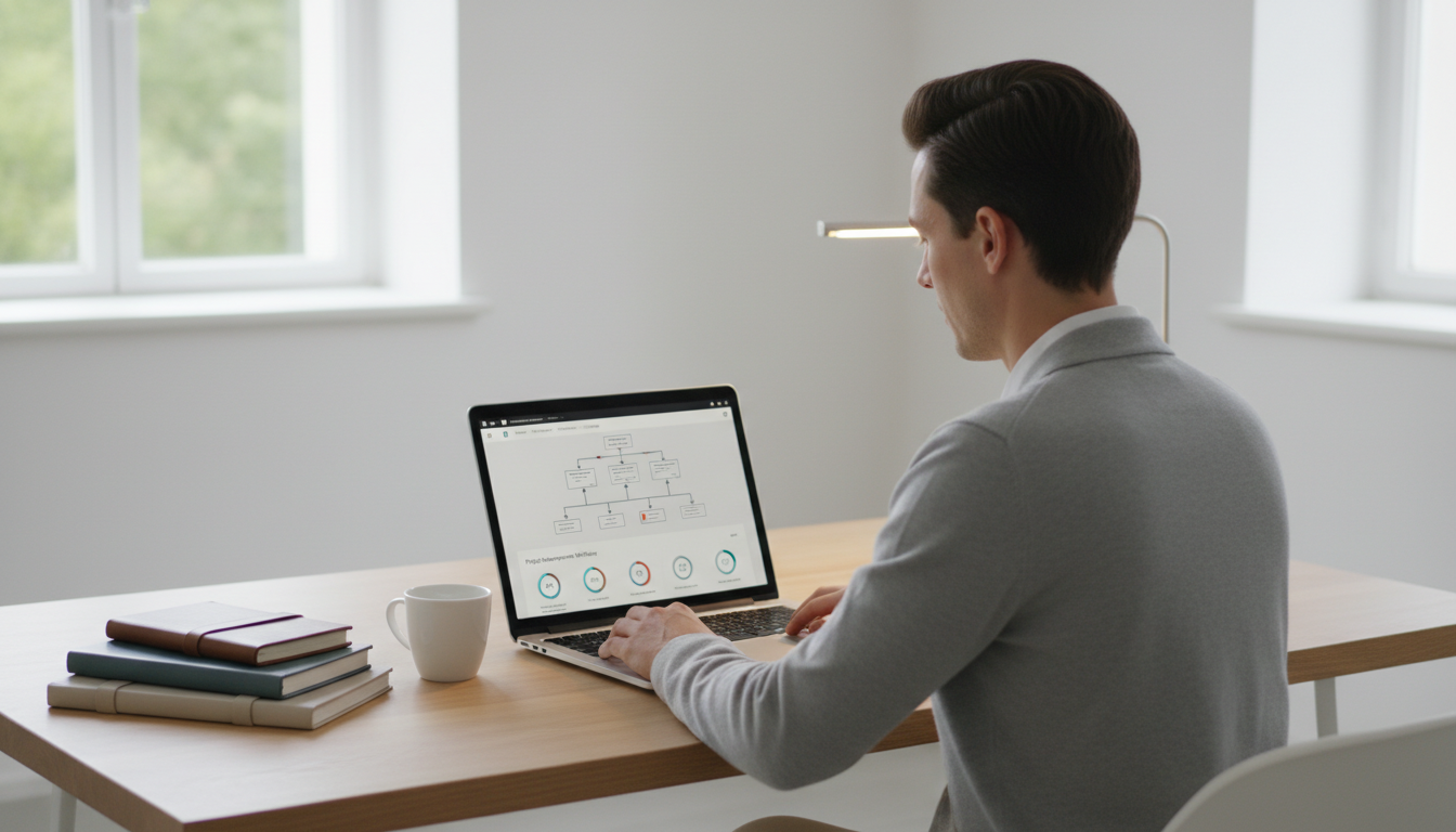 Менеджер изучает no-code инструменты для автоматизации бизнеса на онлайн-курсе