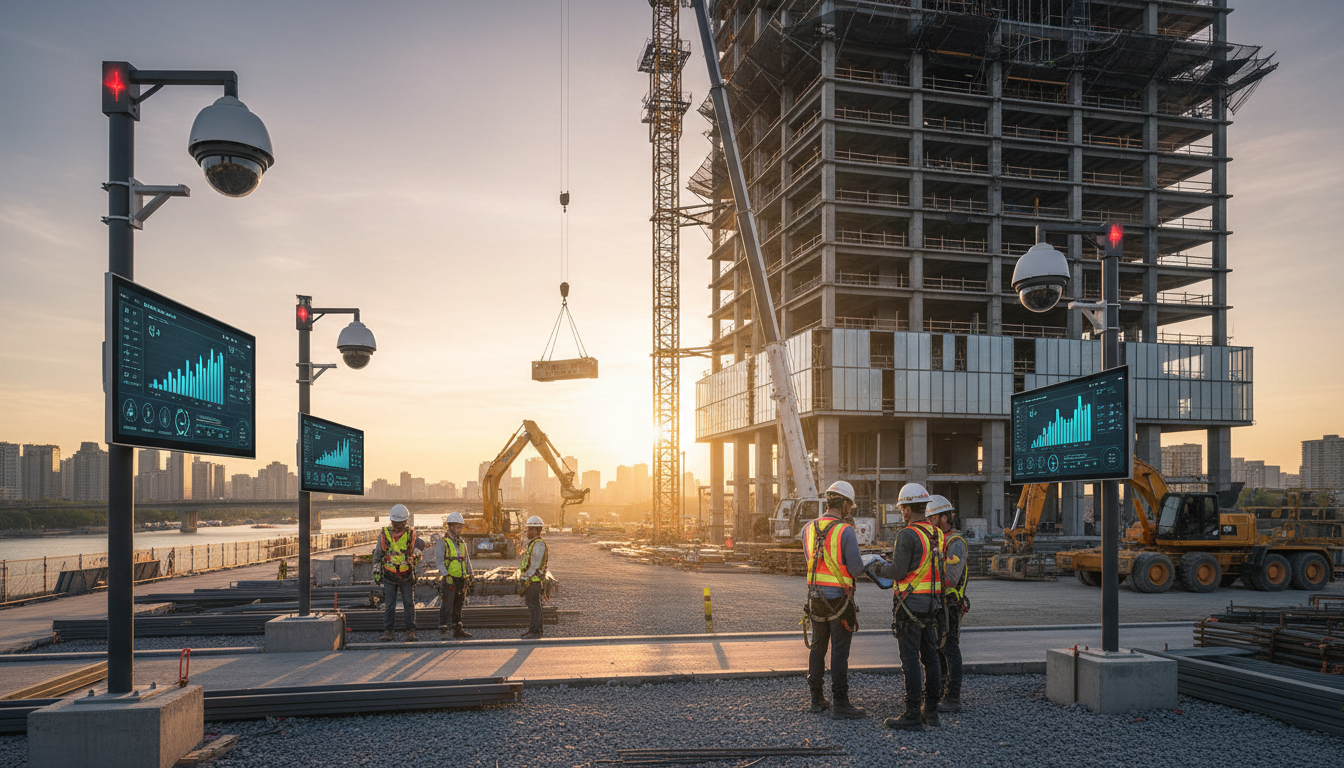 Строительный объект с применением технологий компьютерного зрения и ИИ-мониторинга безопасности