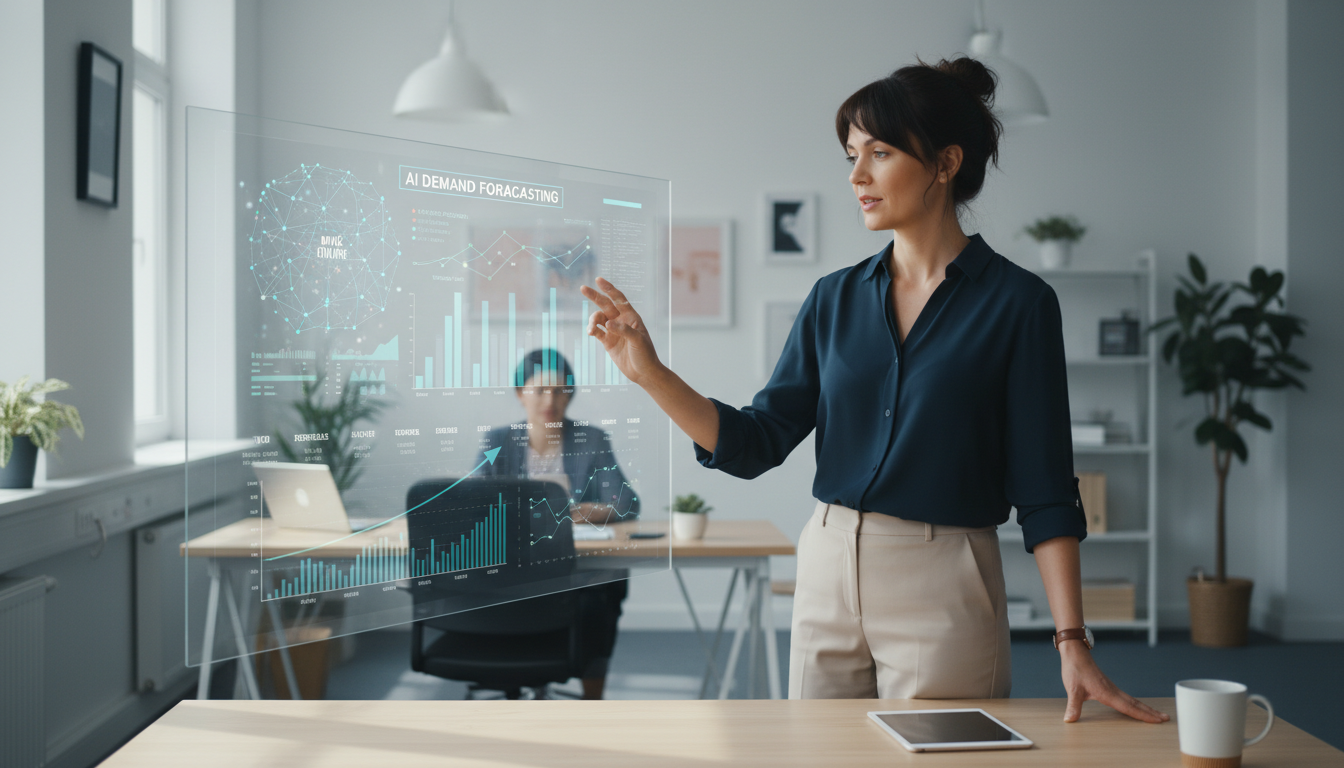 Аналитик e-commerce изучает данные продаж на маркетплейсе с графиками роста и прогнозами спроса