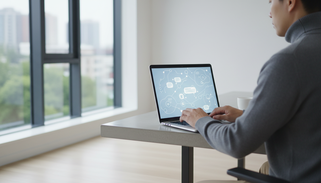 Современный пользователь взаимодействует с генеративным ИИ-интерфейсом на ноутбуке