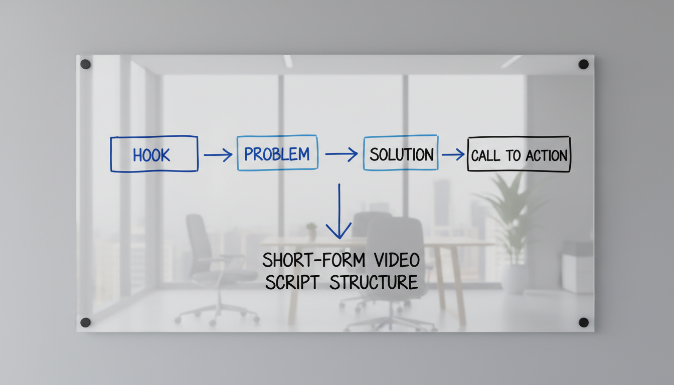 Структура сценария для Reels — схема хук, проблема, решение, CTA на доске