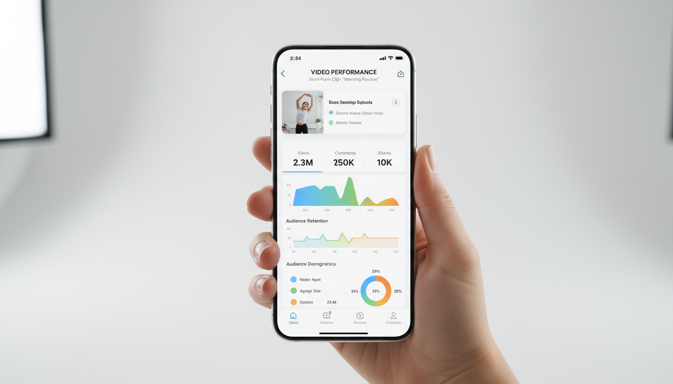Аналитика короткого видео — метрики досмотра, охвата и сохранений на смартфоне