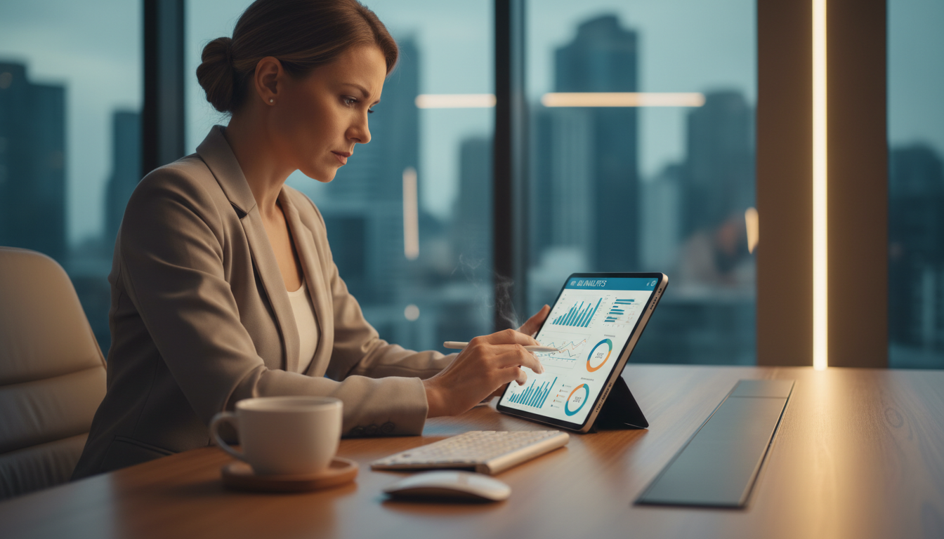 Менеджер по продажам работает с ИИ-инструментами для анализа лидов