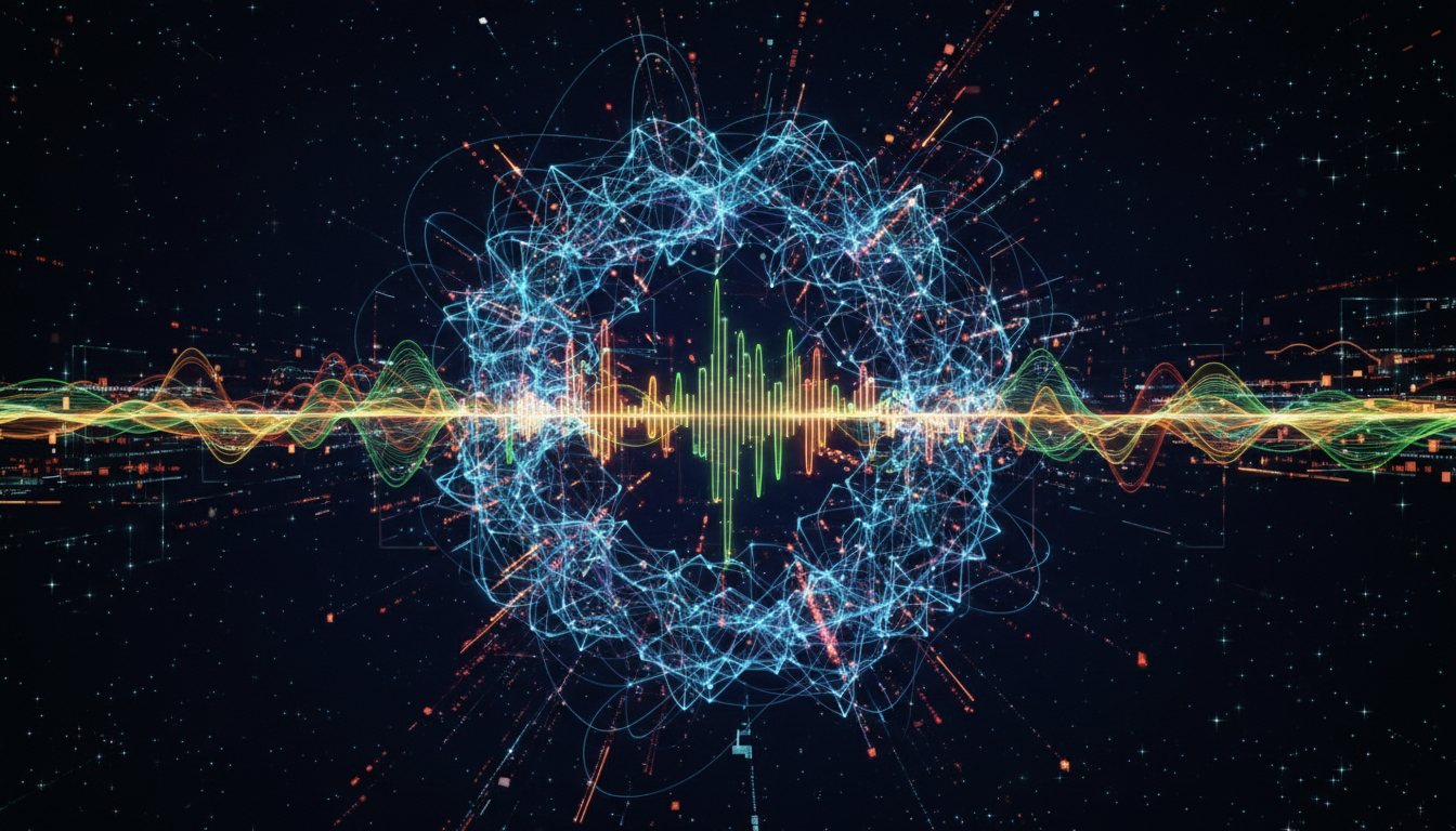 Концептуальная иллюстрация искусственного интеллекта, анализирующего голосовые волны и данные звонков