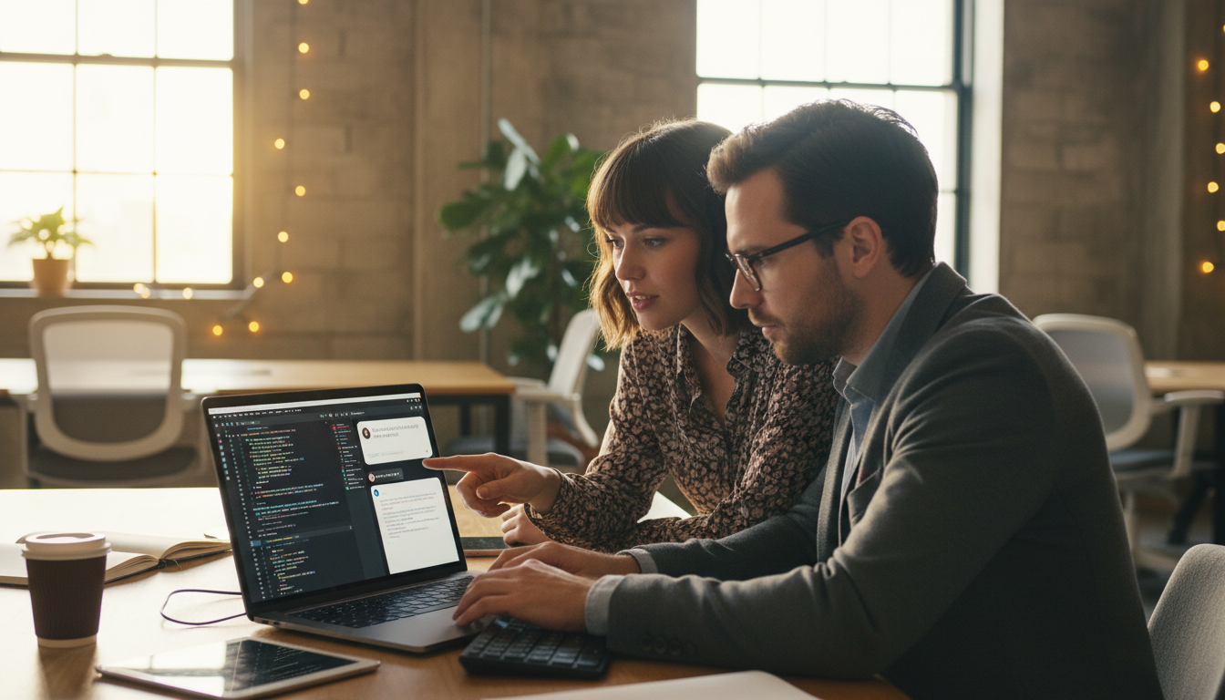 Команда разработчиков настраивает юридический ИИ-чат-бот на компьютере