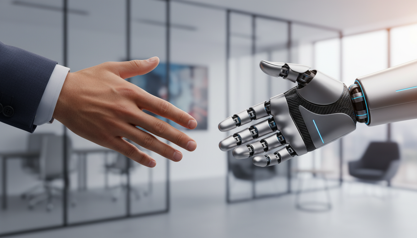 Концептуальное изображение баланса между человеком и искусственным интеллектом в найме