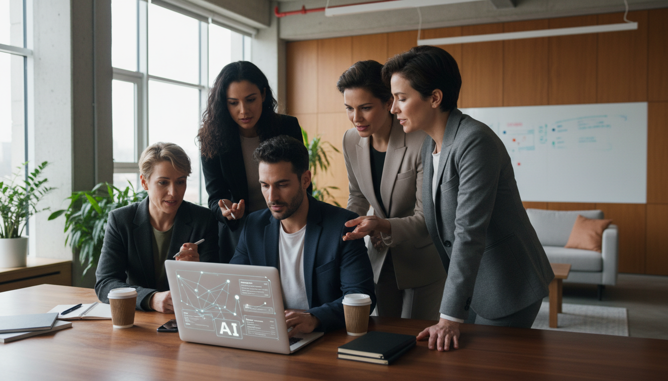 Пошаговое создание AI UGC-контента — команда маркетологов использует ИИ-инструменты