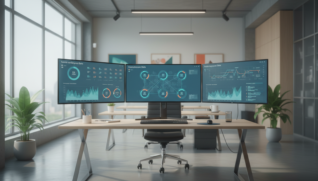 Специалист по HR-аналитике изучает данные о сотрудниках на нескольких экранах
