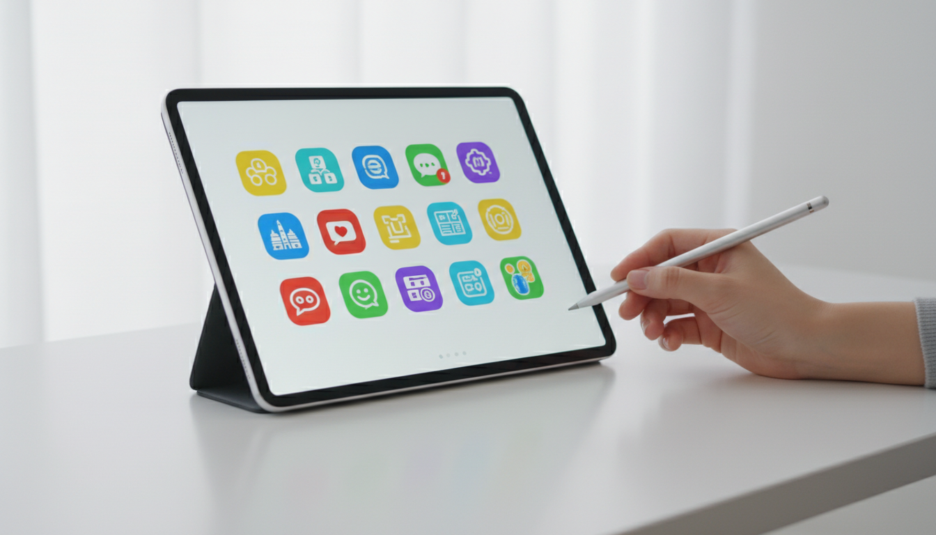 Сравнение приложений для изучения языков с ИИ на экране планшета