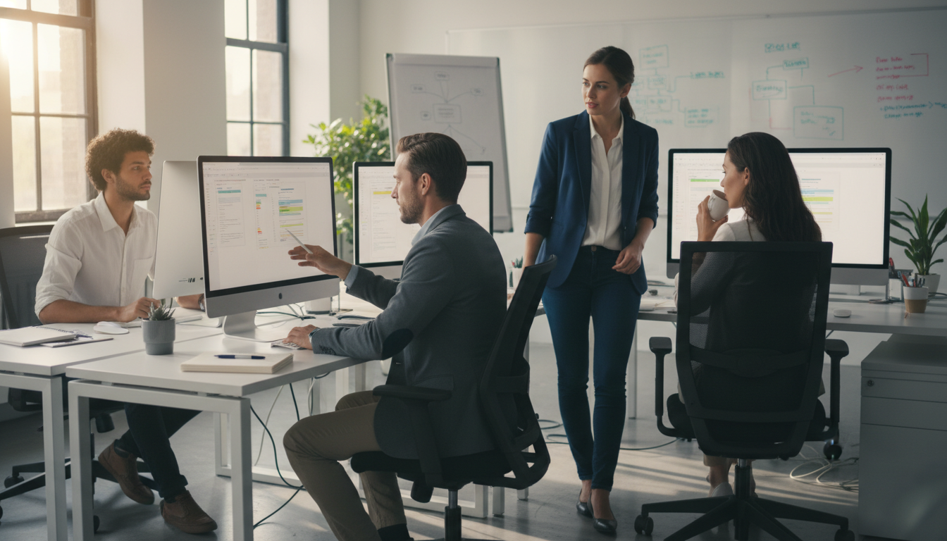 Команда контент-маркетинга проверяет тексты с помощью AI-детектора в рабочем процессе