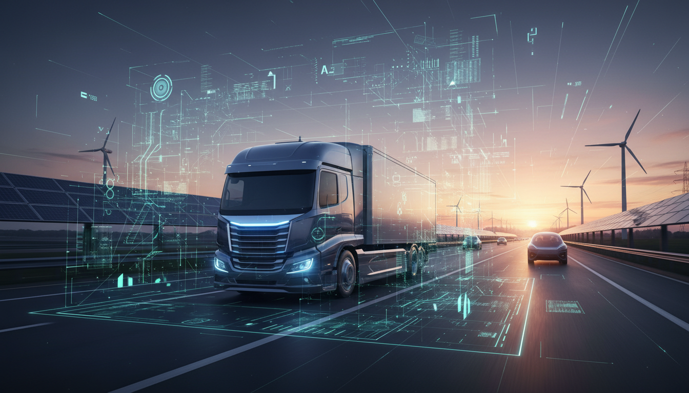 Беспилотный грузовик на автомагистрали с системой ИИ-навигации