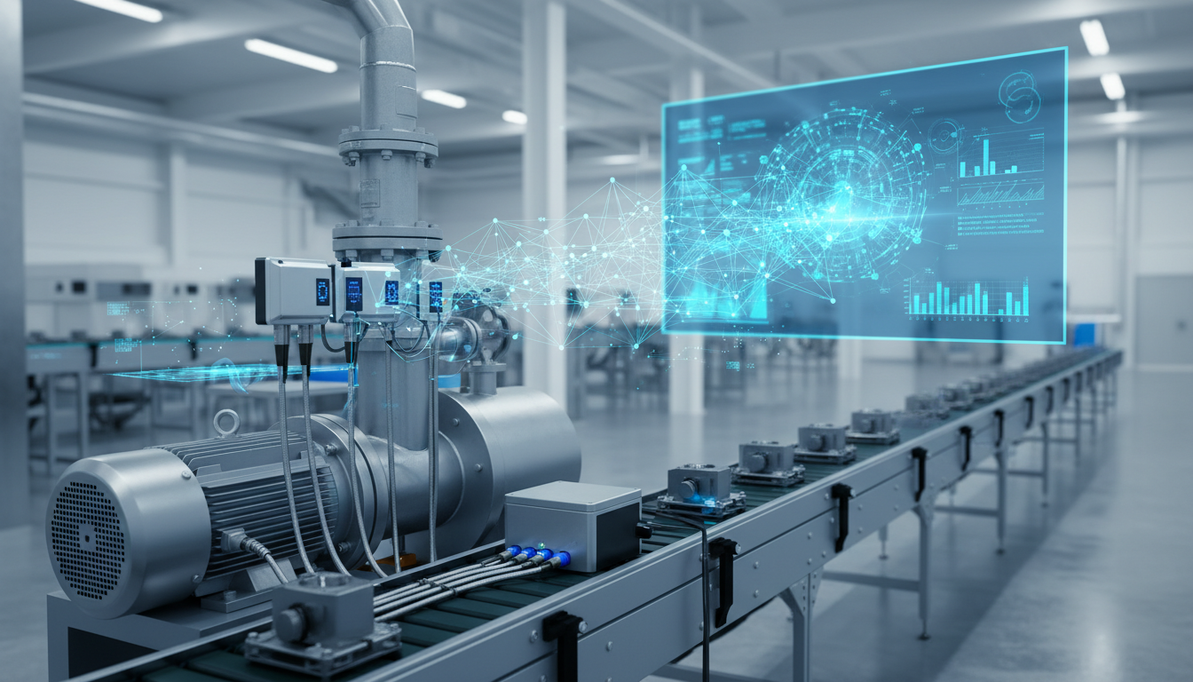 Схема IoT-датчиков на промышленном оборудовании передающих данные в облачную ИИ-систему