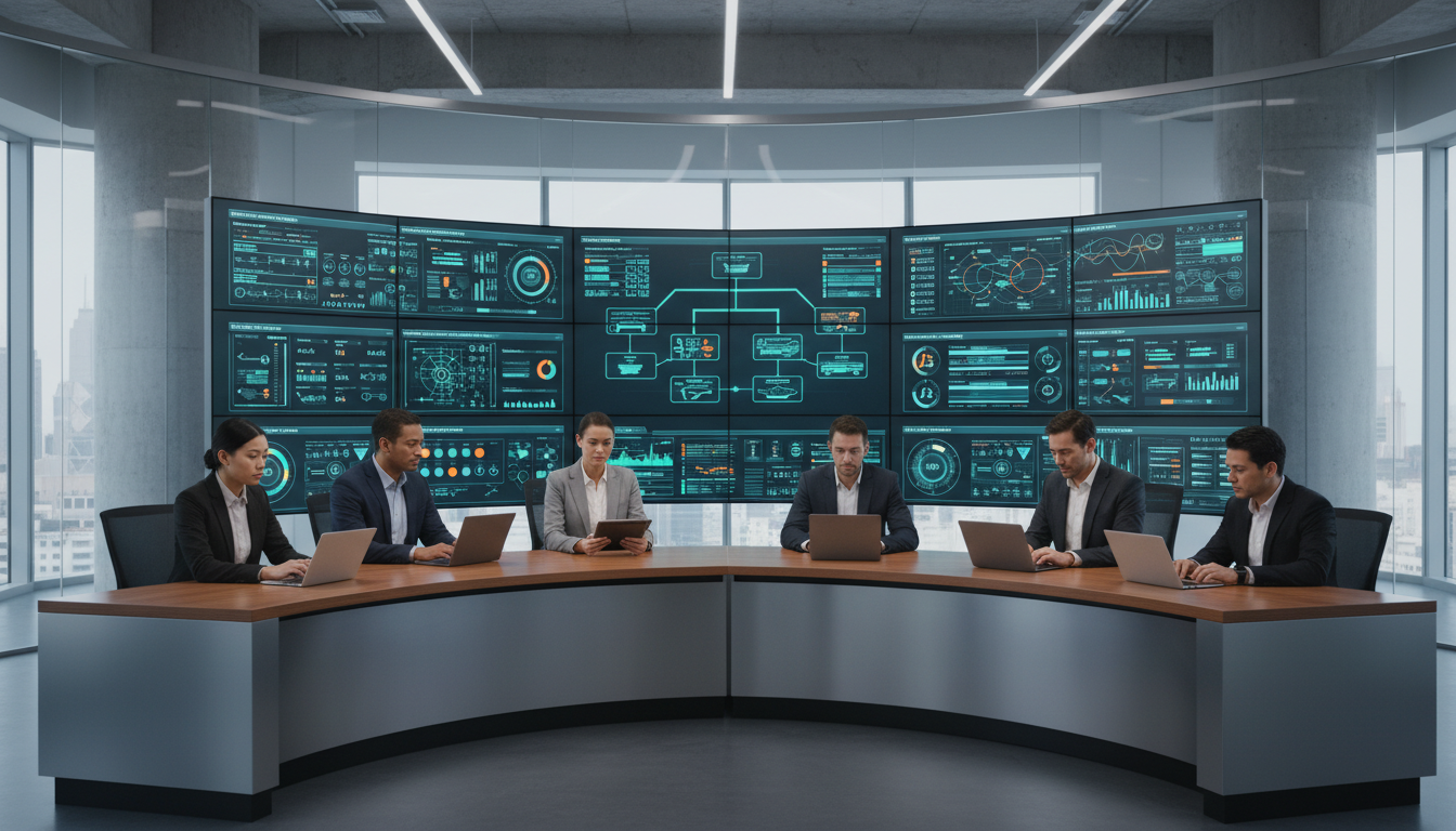 Команда специалистов внедряет систему предиктивного обслуживания на производстве