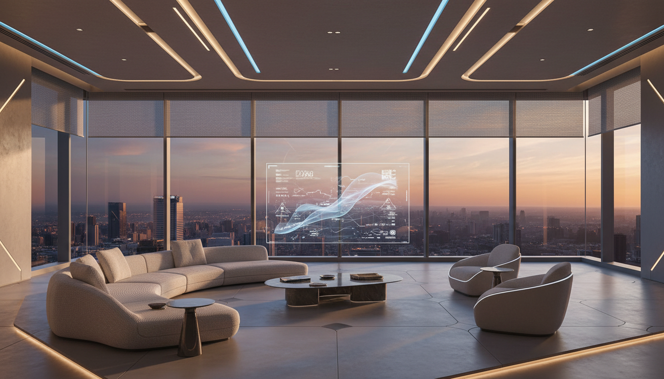 Футуристический умный дом с интеграцией ИИ-систем управления интерьером