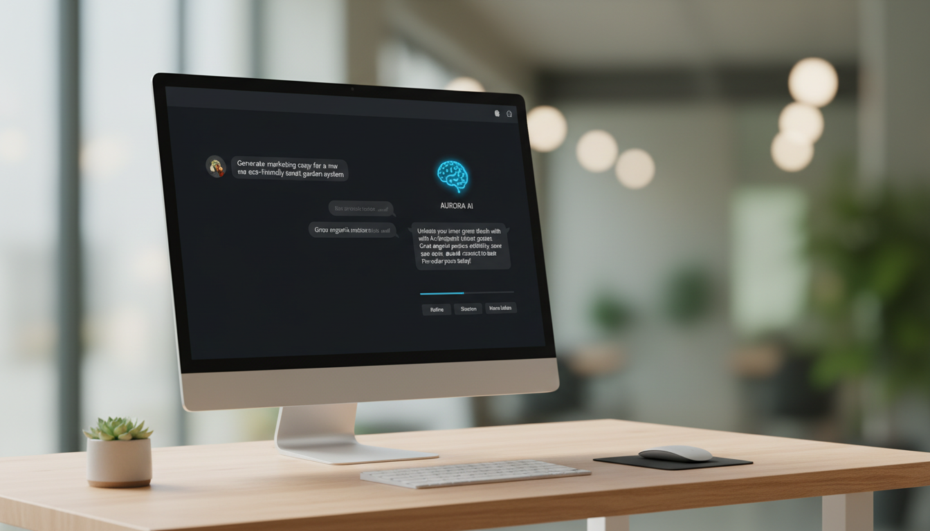Экран компьютера с интерфейсом нейросети для генерации рекламных объявлений