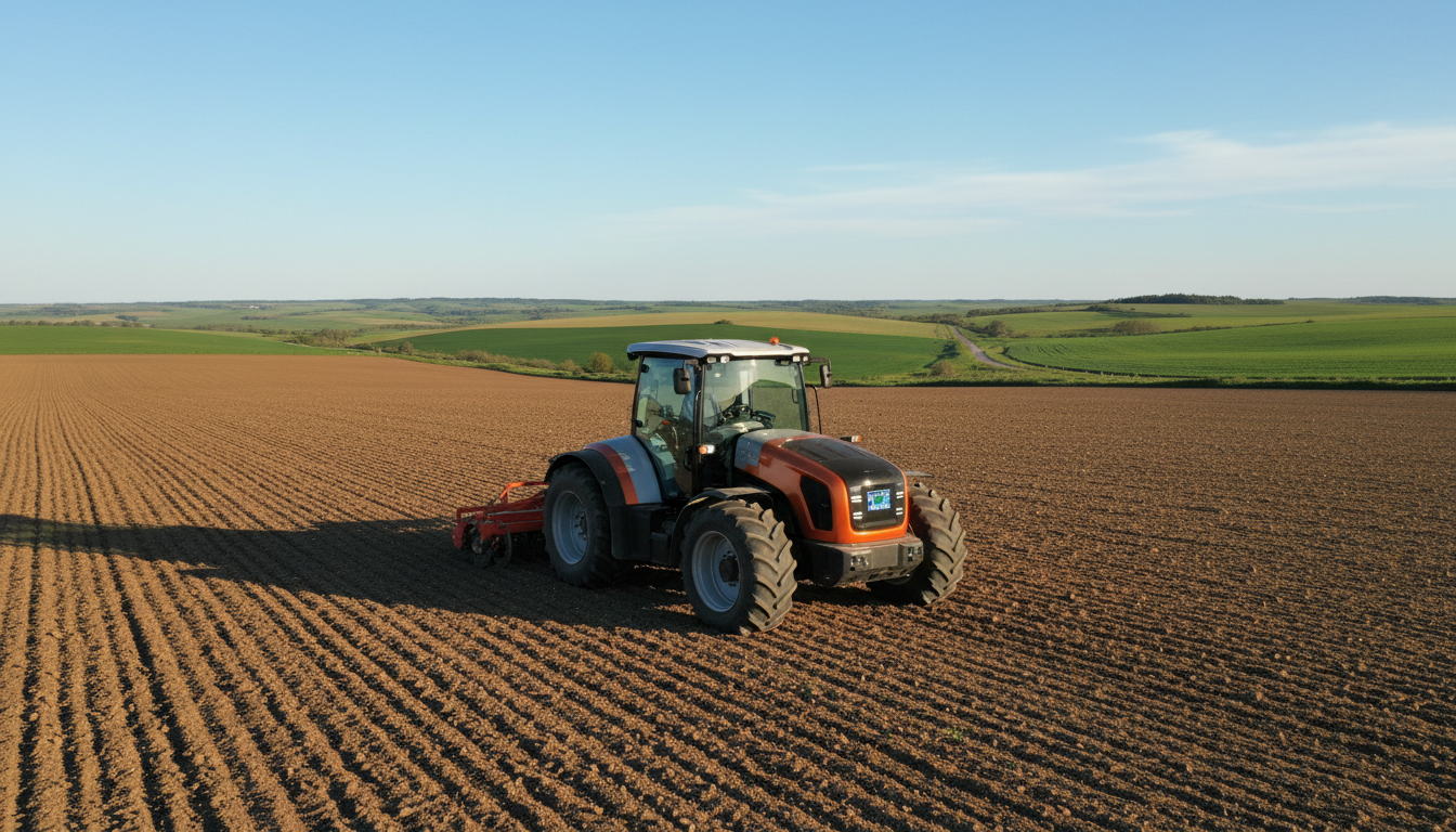 Автономный трактор с ИИ-навигацией обрабатывает поле без водителя