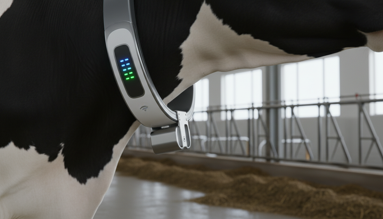 Умный ошейник с IoT-датчиком на корове для мониторинга здоровья