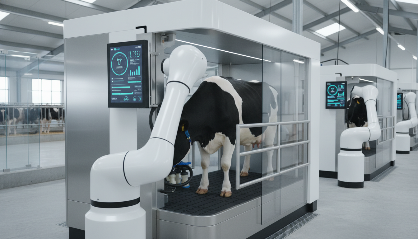 Роботизированная доильная установка на современной молочной ферме