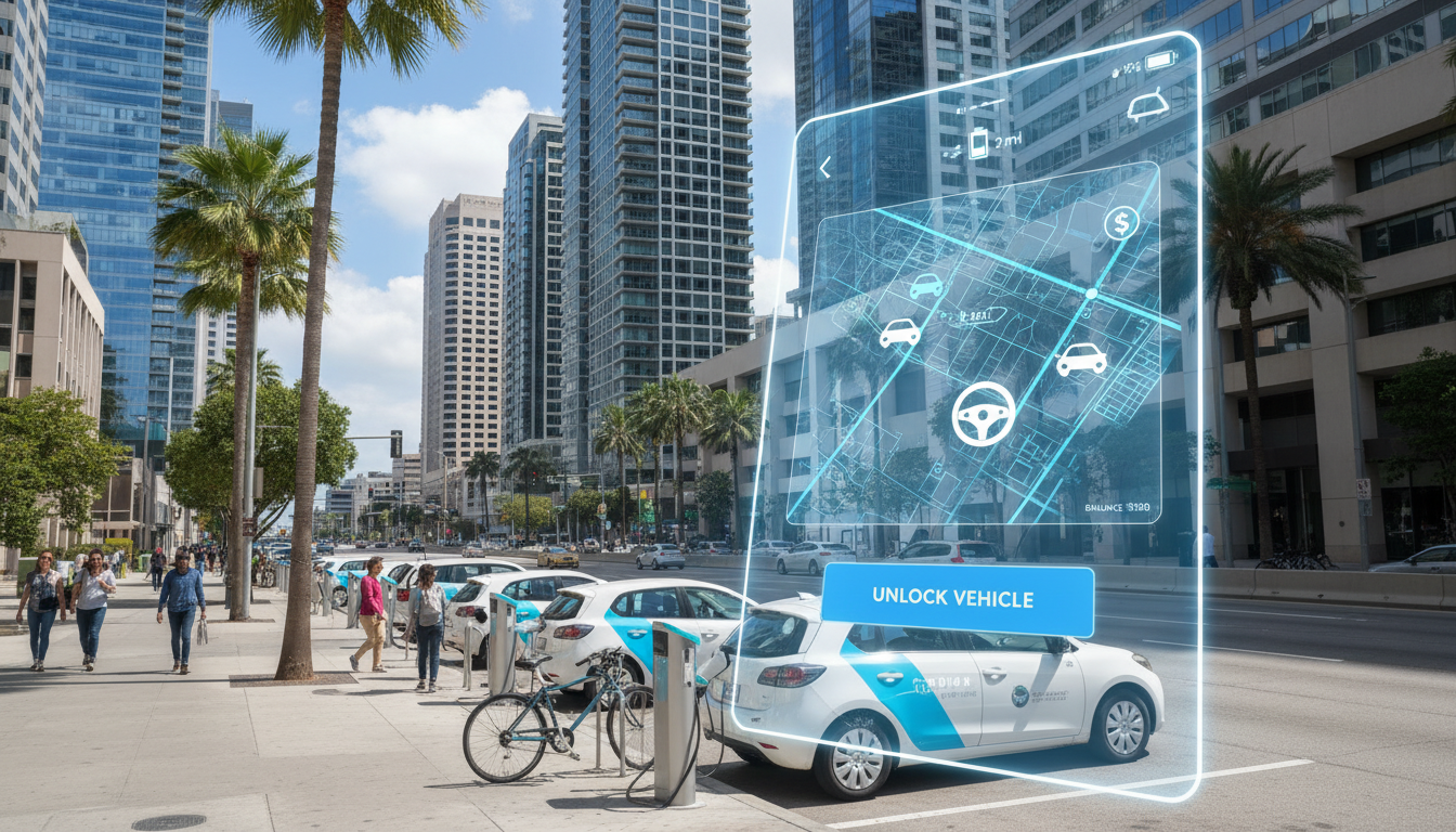 Каршеринг с ИИ-управлением — мобильное приложение и автомобили в городе