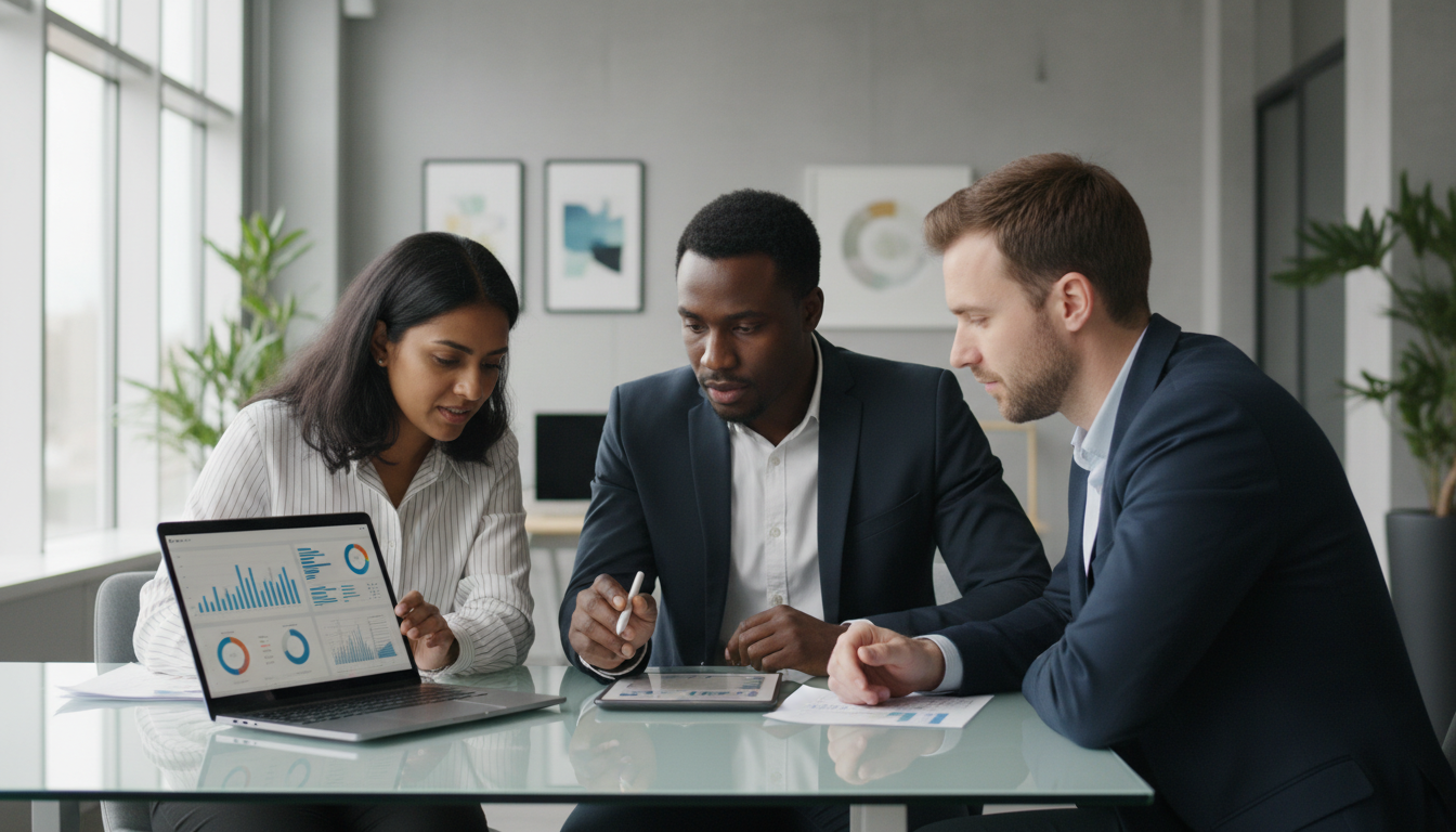 Команда специалистов страховой компании обсуждает стратегию внедрения ИИ-антифрода