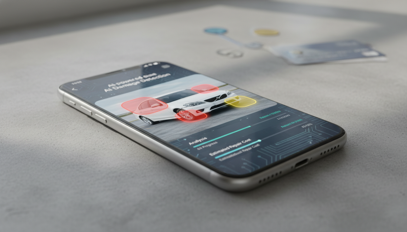Компьютерное зрение анализирует повреждения автомобиля на фотографии для страховой компании
