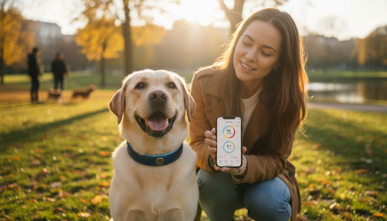 Умный ошейник на собаке передаёт данные о здоровье на смартфон владельца