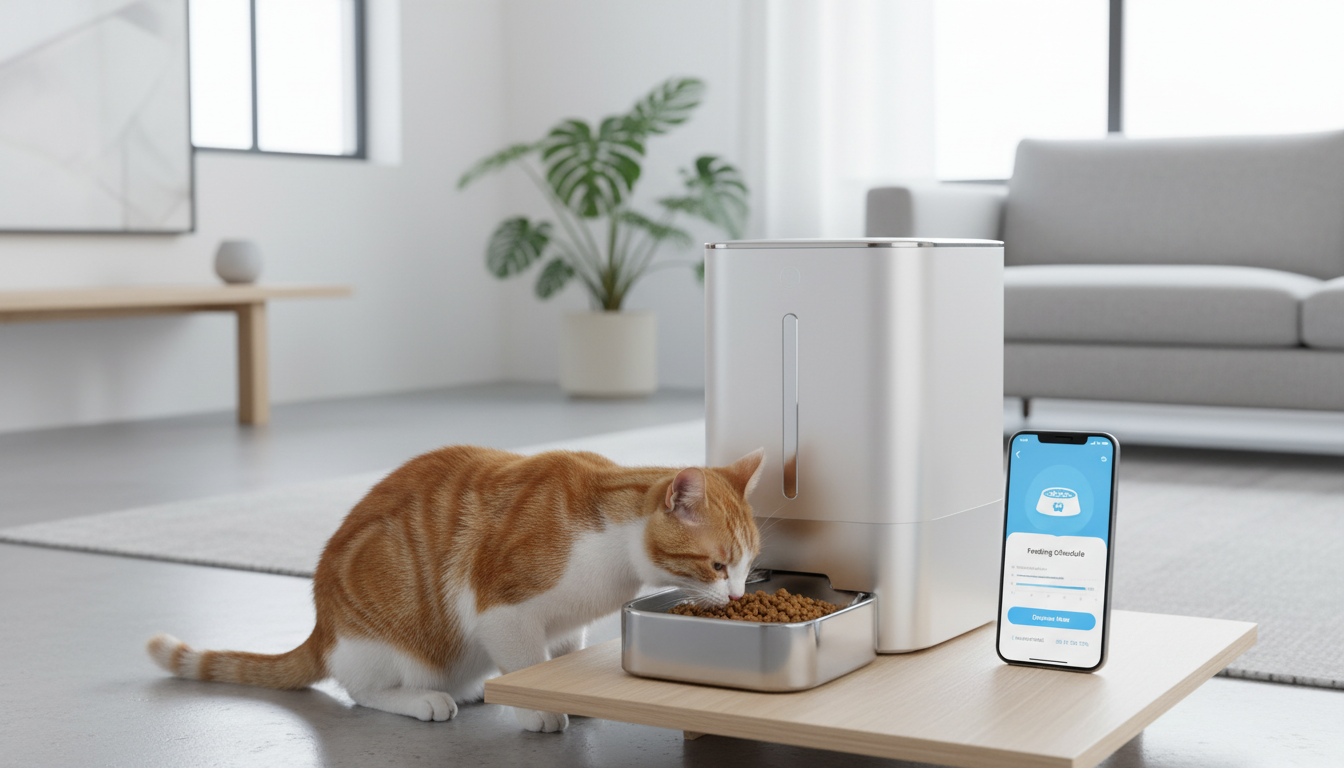 Умная автоматическая кормушка с ИИ для кошки подключённая к приложению