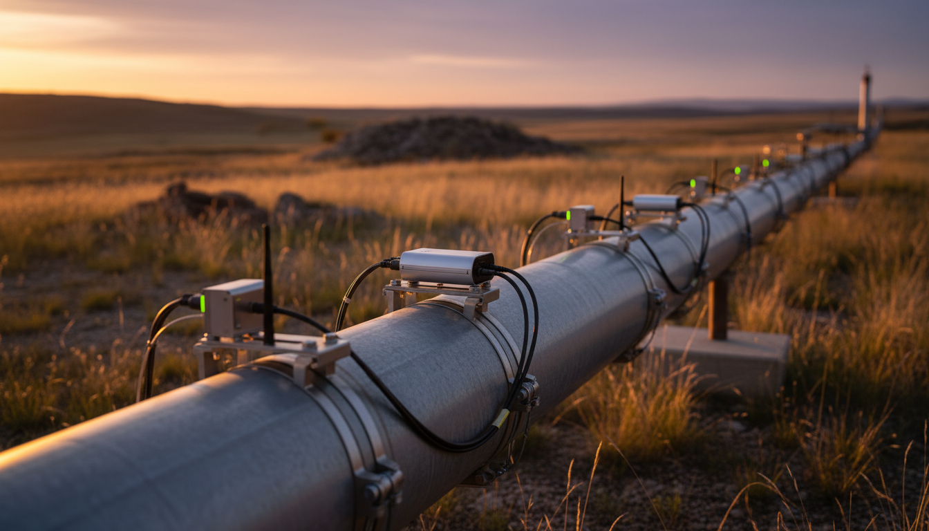 Оптоволоконные датчики и сенсоры на нефтяном трубопроводе в полевых условиях