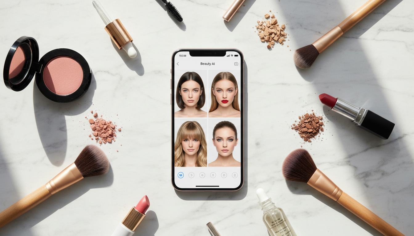 Интерфейс приложения виртуальной примерки причёски и макияжа с несколькими вариантами образов