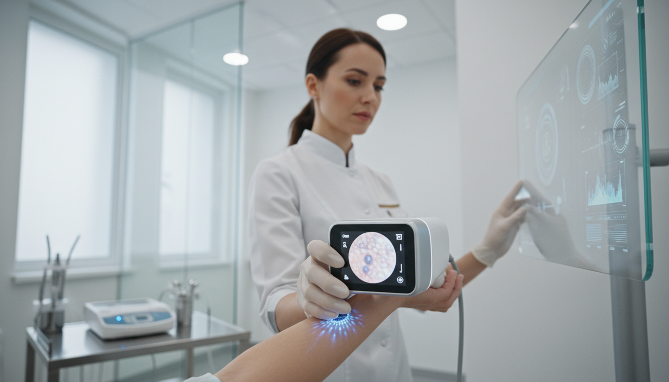 Профессиональный дерматоскоп с ИИ-анализом новообразований кожи в клинике