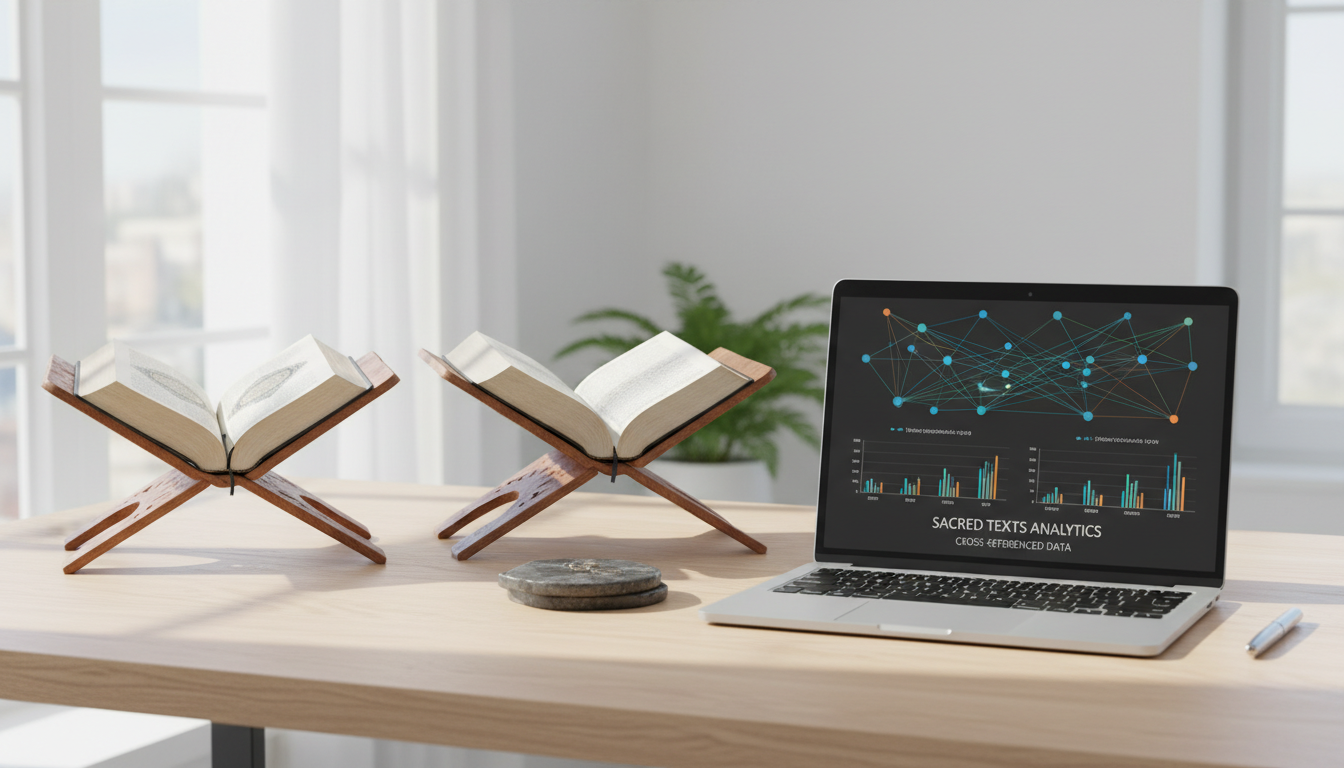 Сравнительный анализ религиозных текстов с помощью нейросети на экране компьютера