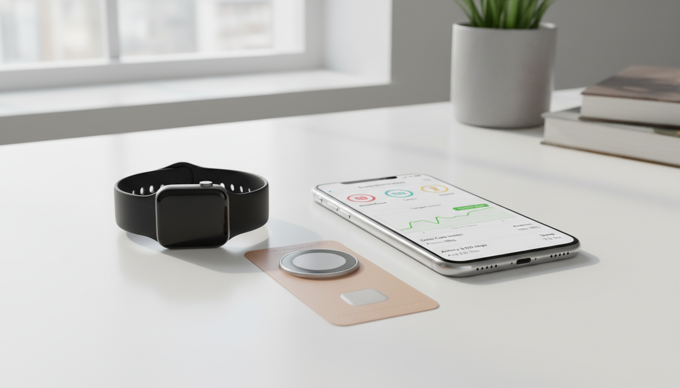 Умные часы и монитор глюкозы синхронизируются с приложением для анализа питания на смартфоне